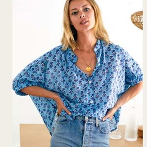 Emerson Fry India Collection Mandarin Collar Top Organic Boxy Oversized Blouse